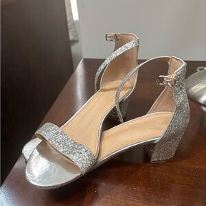 Silver Glitter Block Heel Sandals